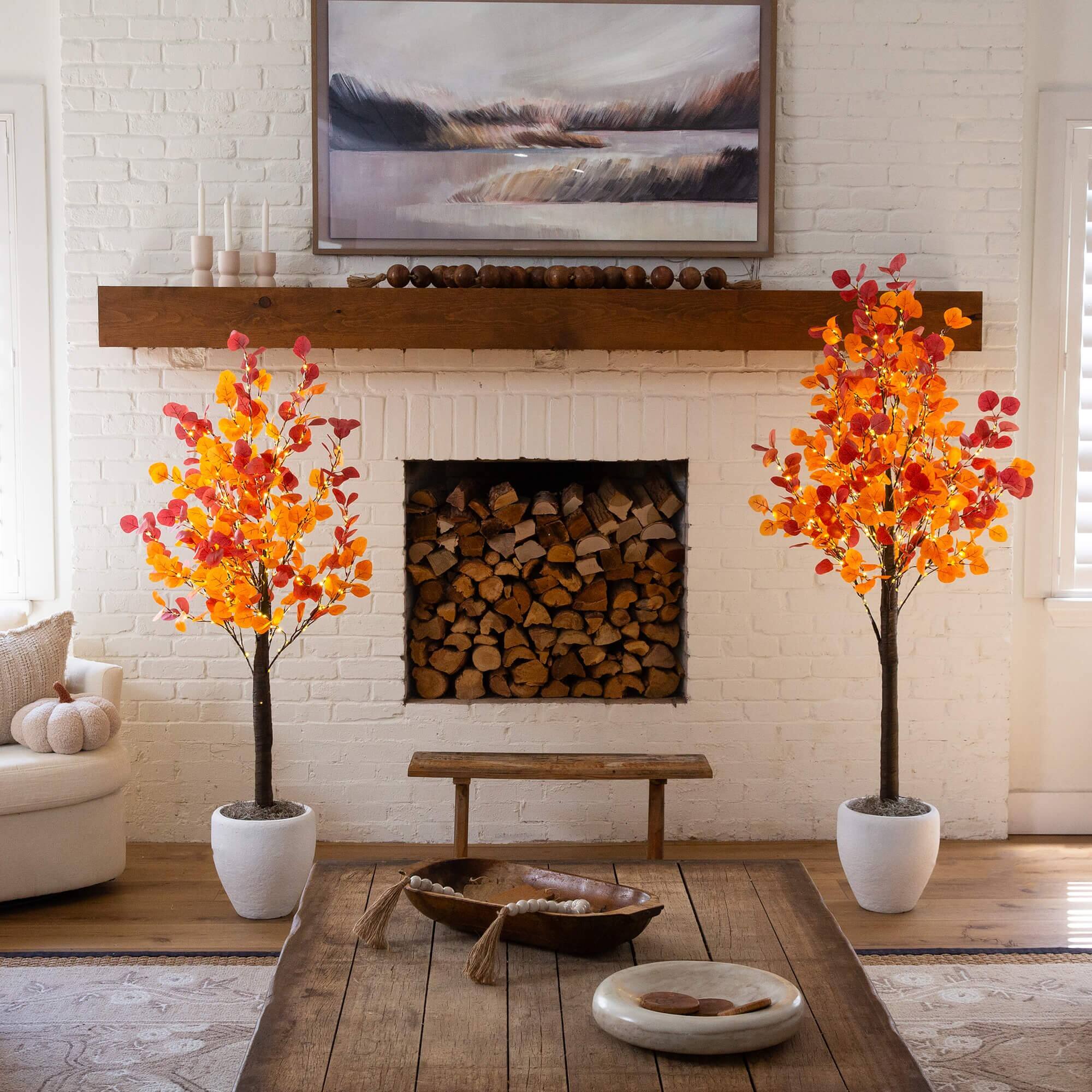 5ft. Pre-Lit Bright Autumn Eucalyptus Artificial Fall Tree with 300 Warm White LED Lights